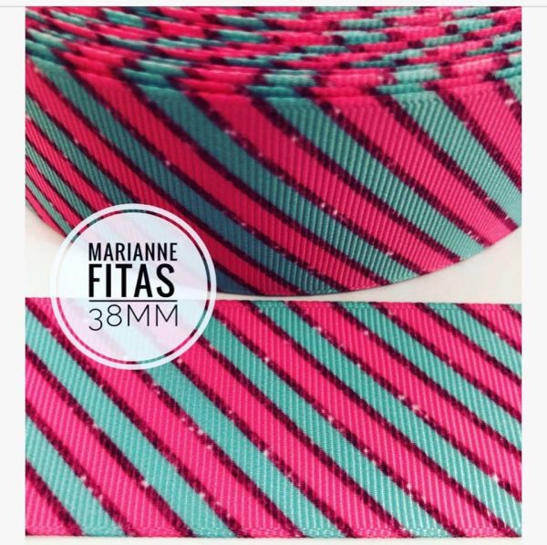 Fita Gorgurão Listrada Azul e Rosa