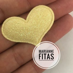 Aplique Glitter Coração Amarelo