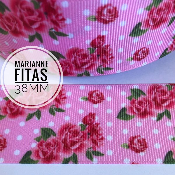 Fita Gorgurão Rosas Fundo Rosa